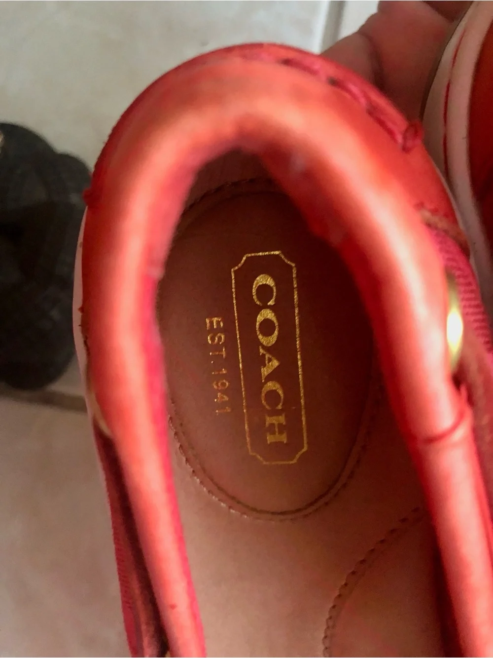 COACH Rainey Women's Boat Shoes Red Canvas Signature Logo Loafers Flats 8.5 B